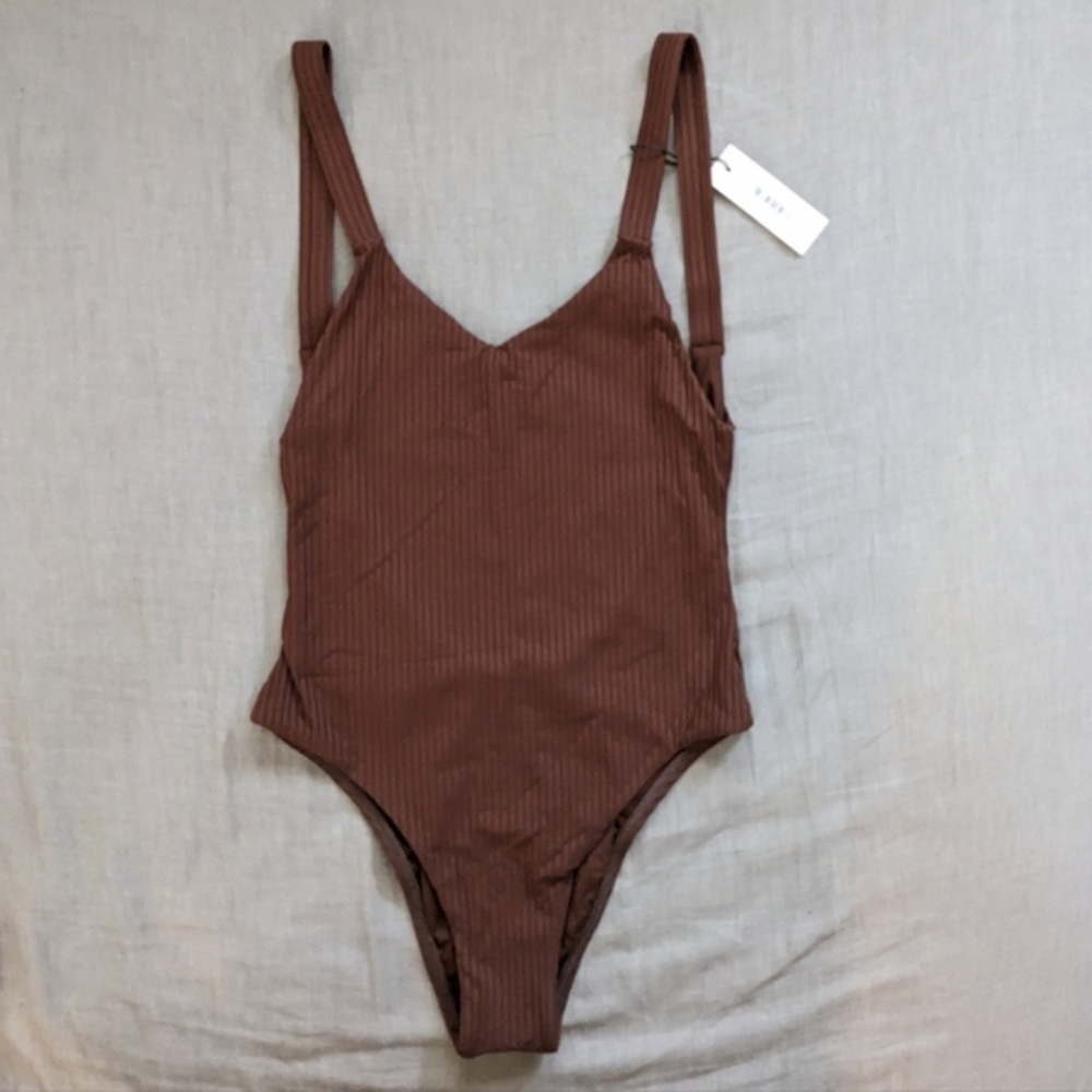 Vitamin A Leah One Piece Swimsuit Vintage Brown Ribbed VBR - Picture 4 of 4
